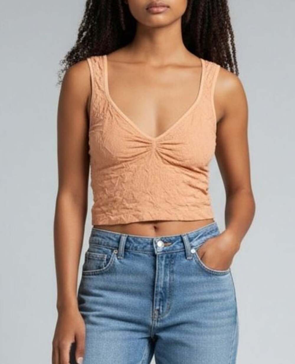 NEW Free People Intimately Tank Top Peach Textured Crop V-Neck Size XS/S